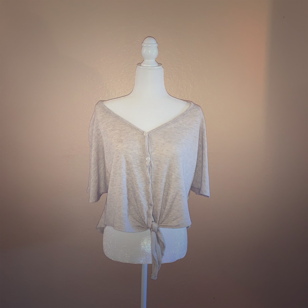 Emory Park Tie Front Beige Top